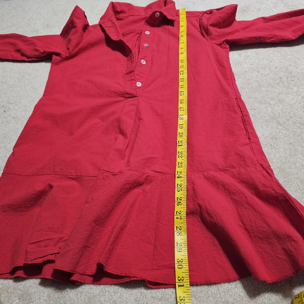 Red Cotton Ruffle Hem Button-Up Dress - Picture 8 of 8